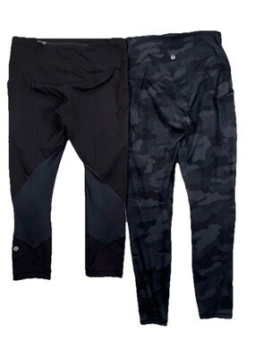 LOT OF 2 LULULEMON Leggings Yoga Pants Cropped Black & Camouflage Size 6 Gym